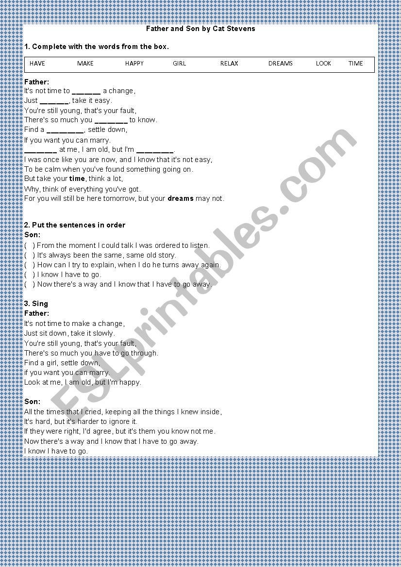Song Father and Son worksheet