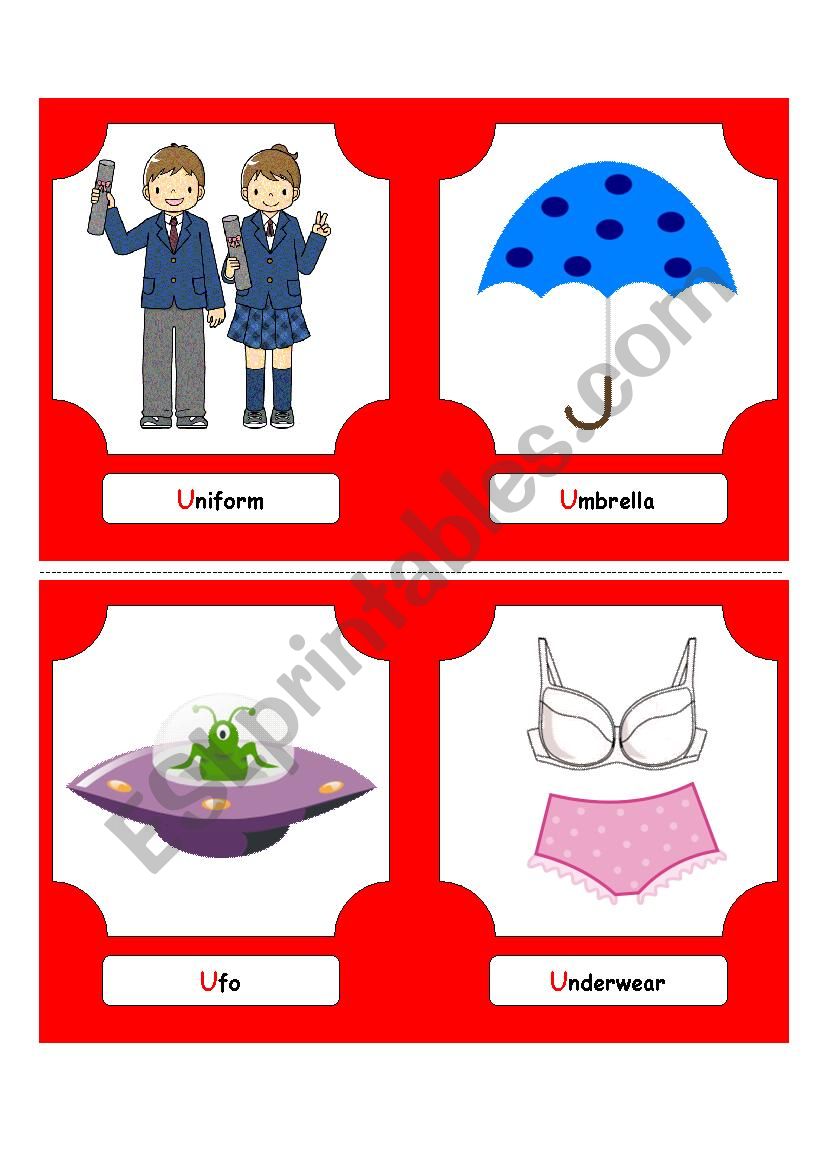 Alphabet Words U Flash Cards Esl Worksheet By Futago1998