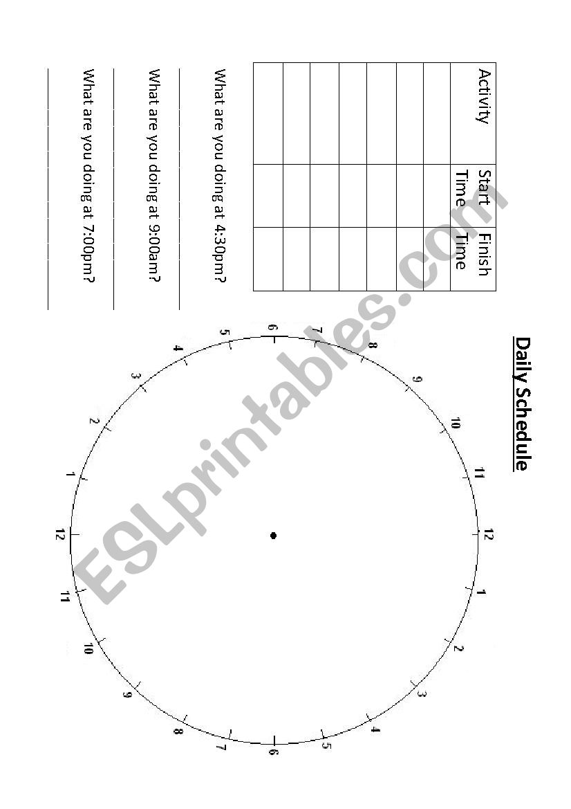 Daily Schedule worksheet