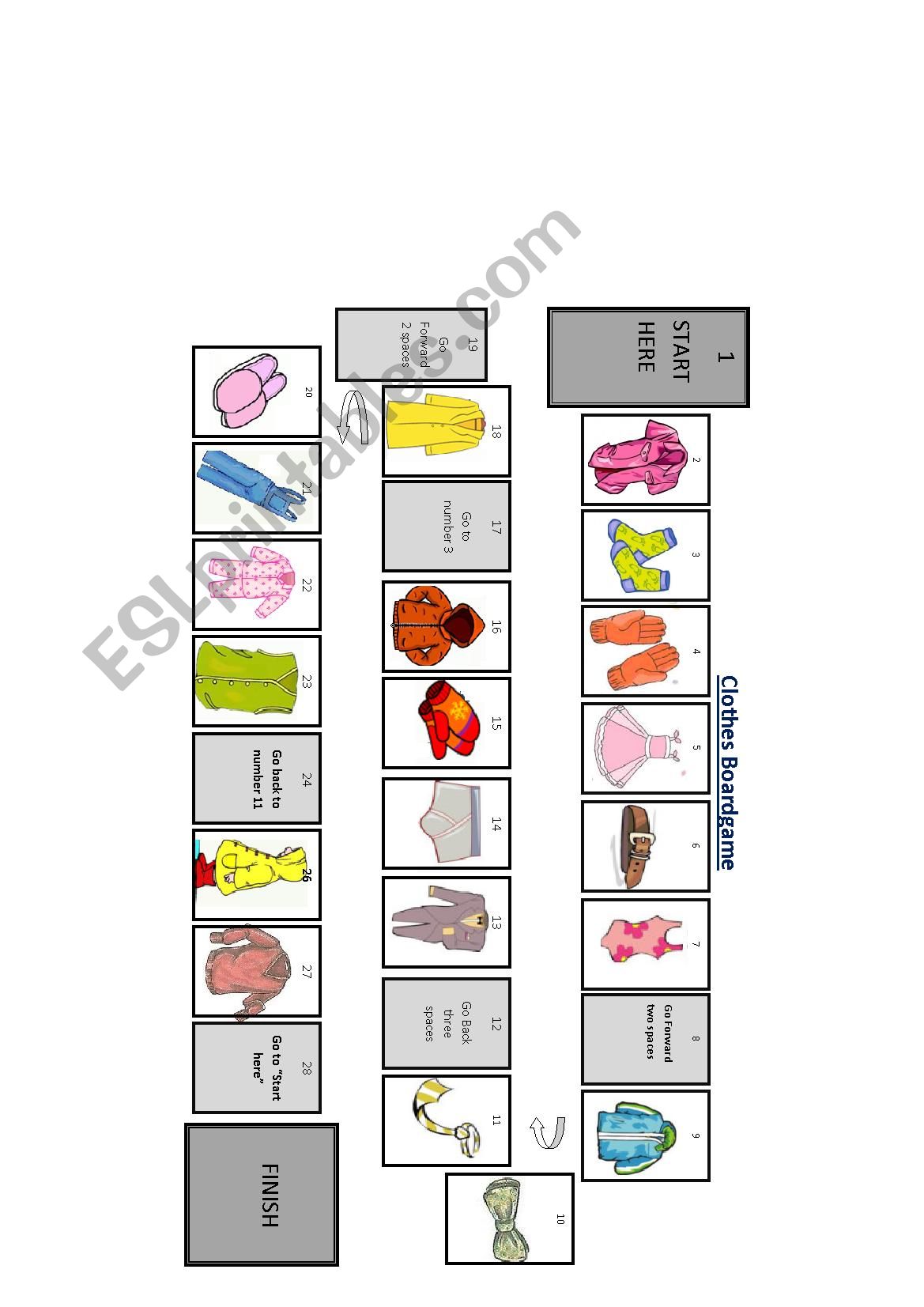 Clothes Gameboard worksheet