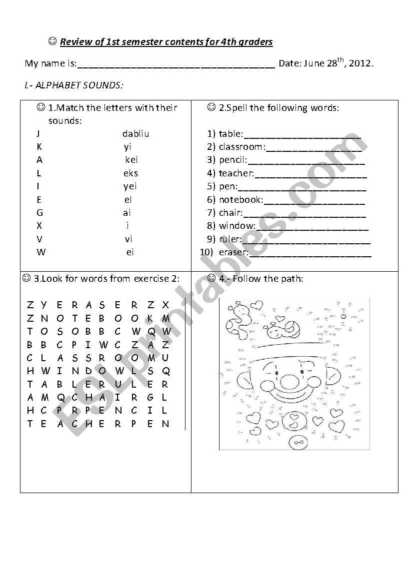 content review worksheet