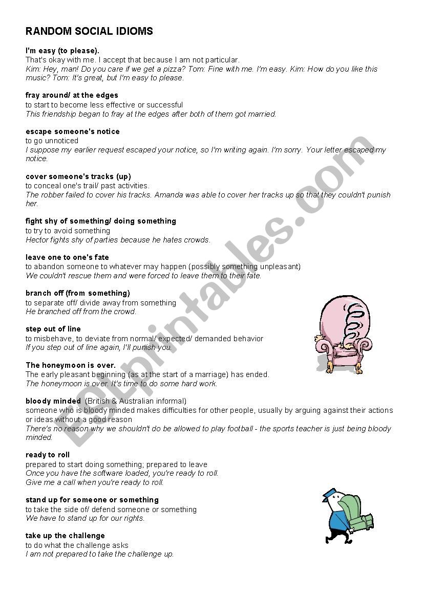 RANDOM SOCIAL IDIOMS (2 pages)