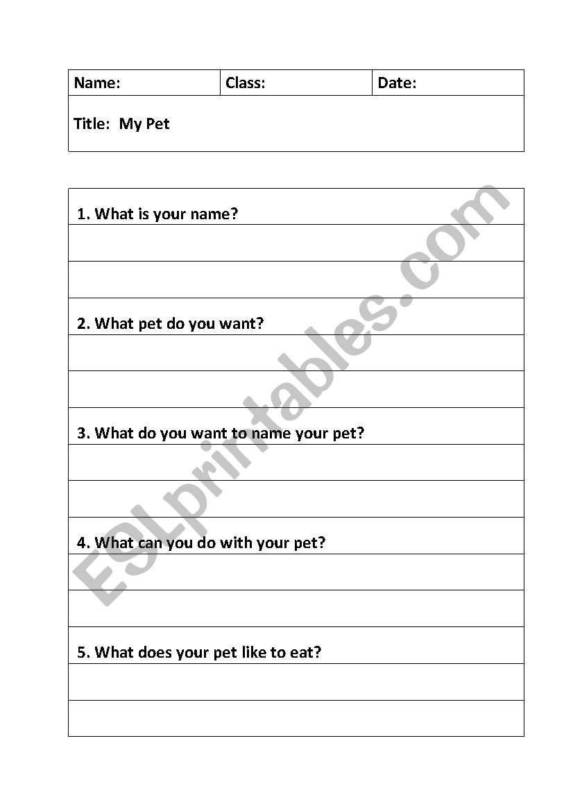 First Writing Exercise worksheet