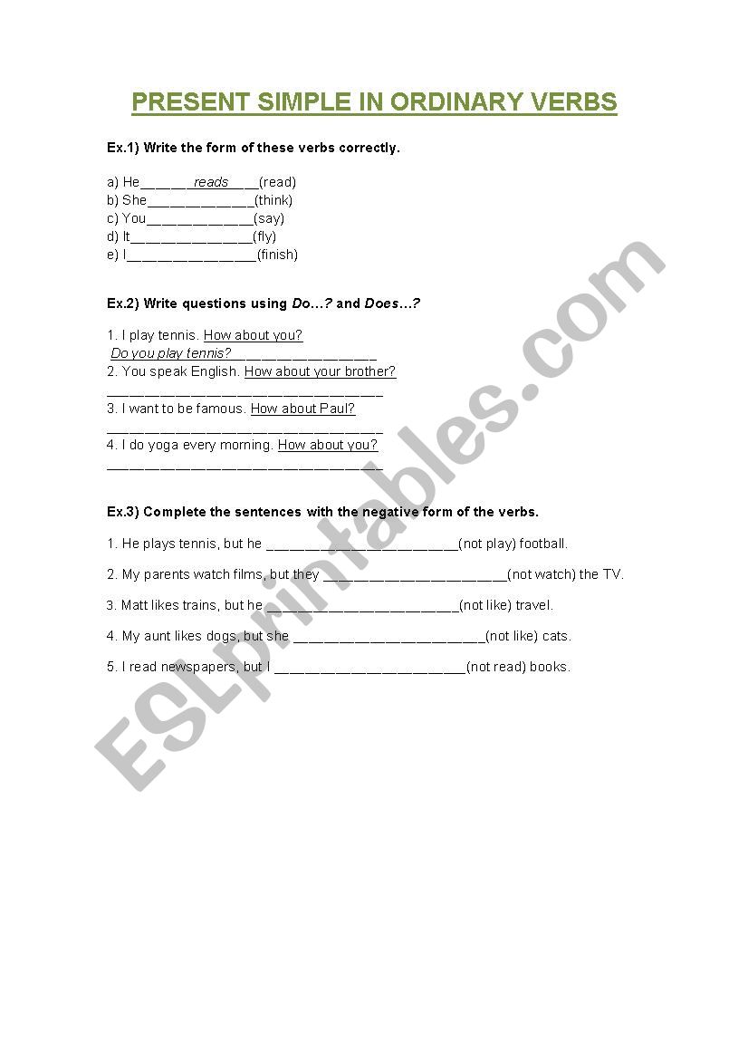 Present simple in ordinary verbs