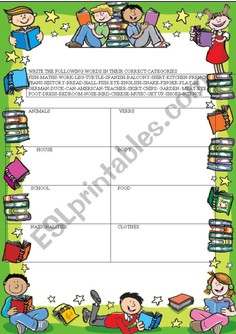 CATEGORIES worksheet