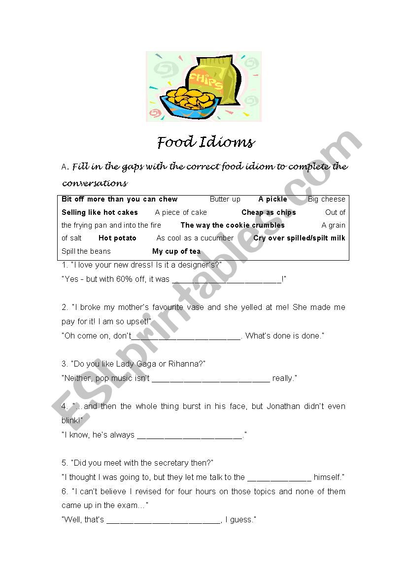 Food Idioms Gap Fill worksheet