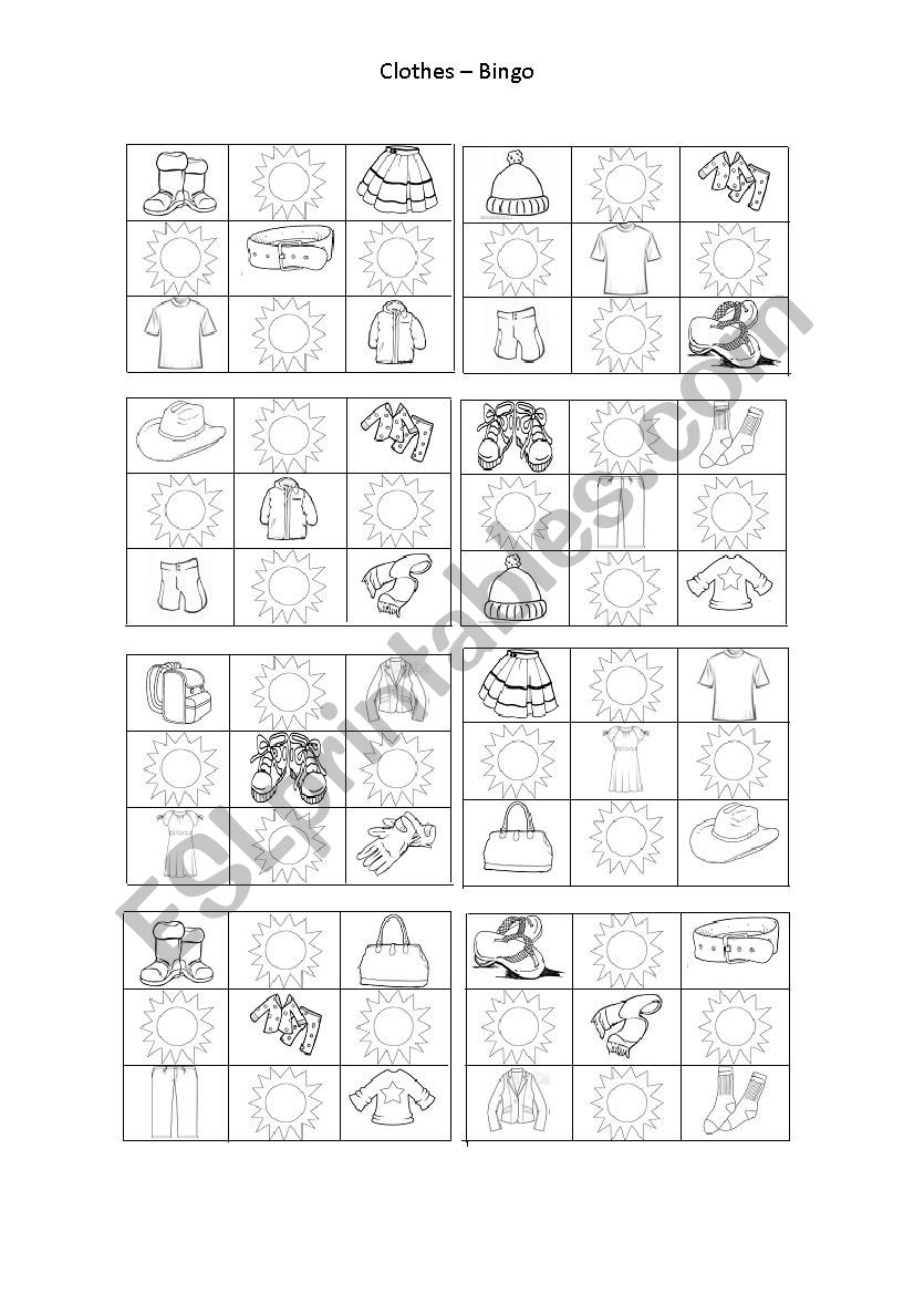 Clothes - Bingo worksheet