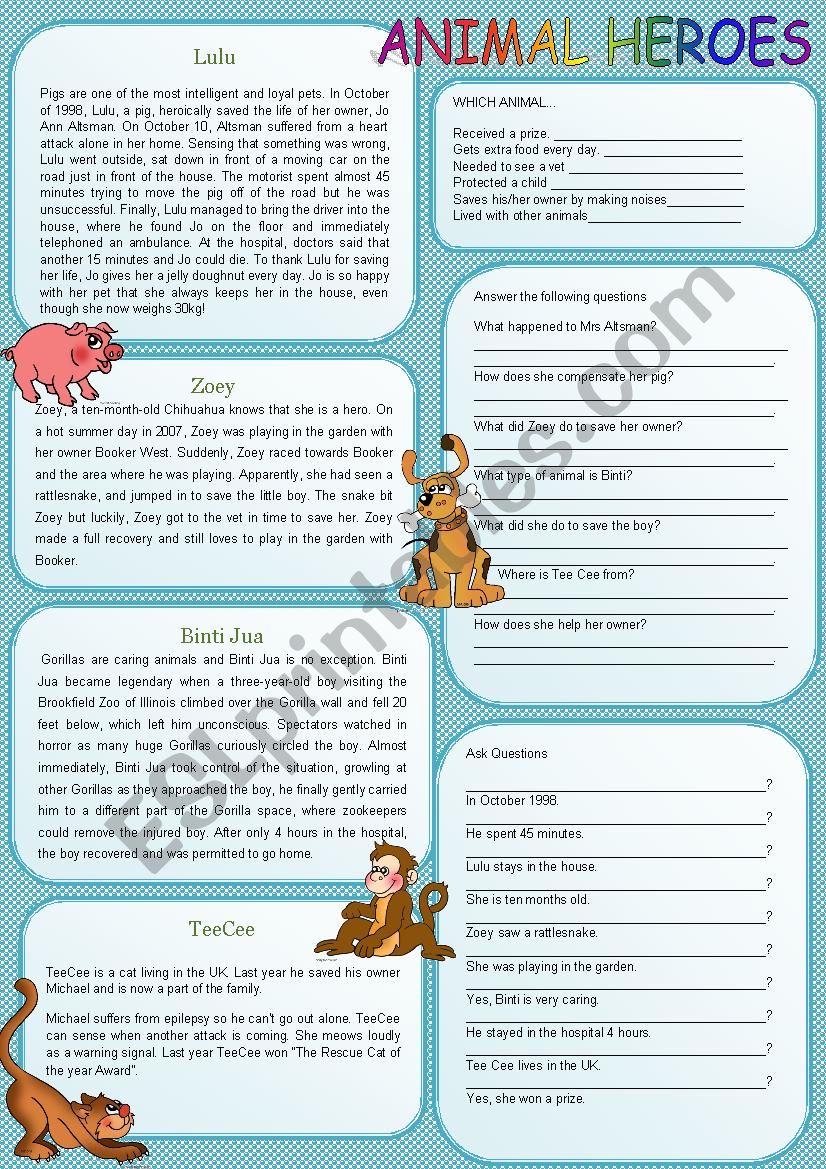 Animal Heroes worksheet