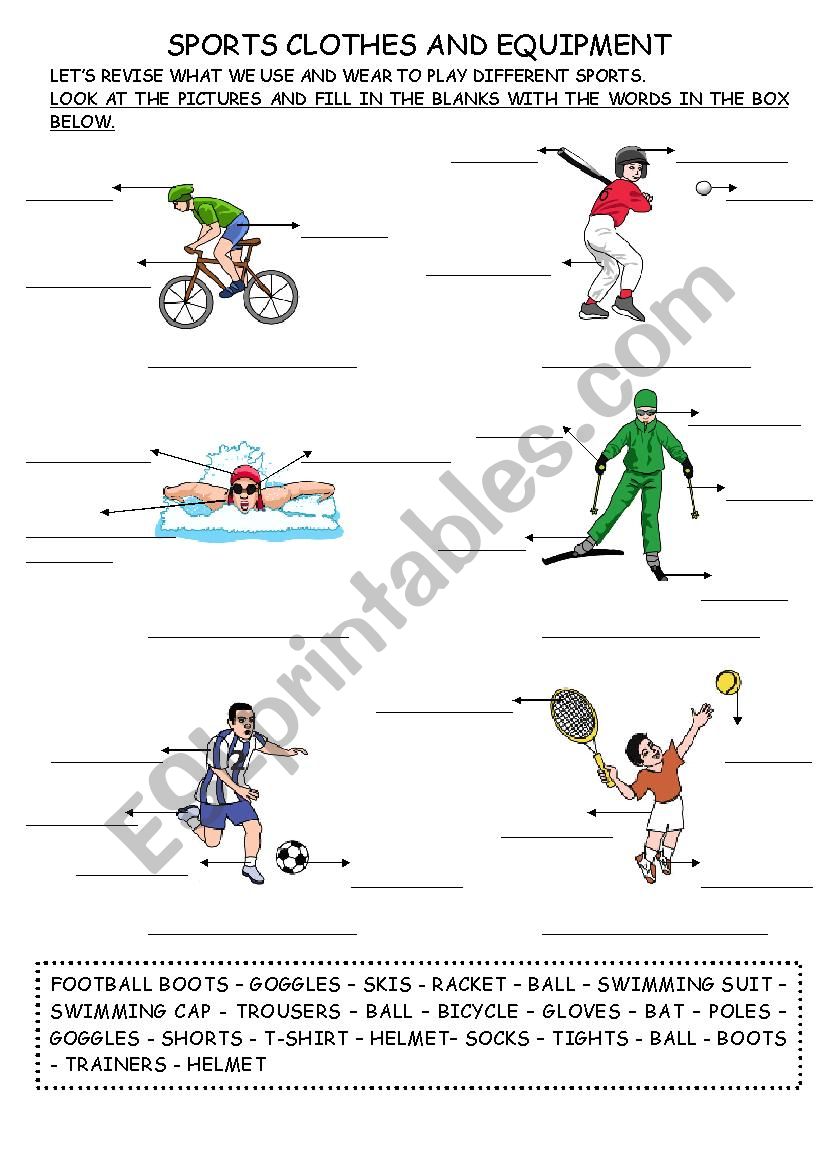 Sports Clothes and Equipment worksheet