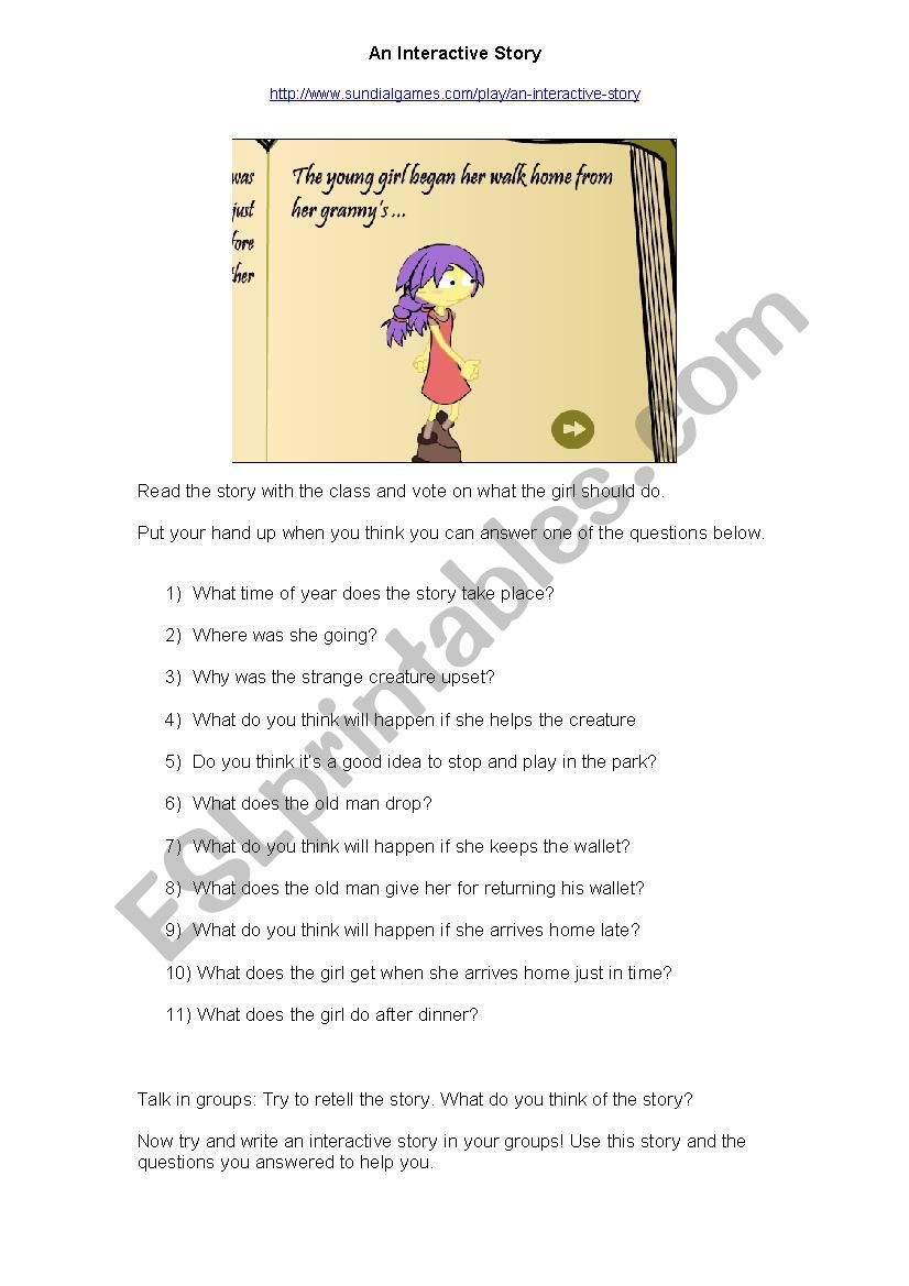 An Interactive Story worksheet