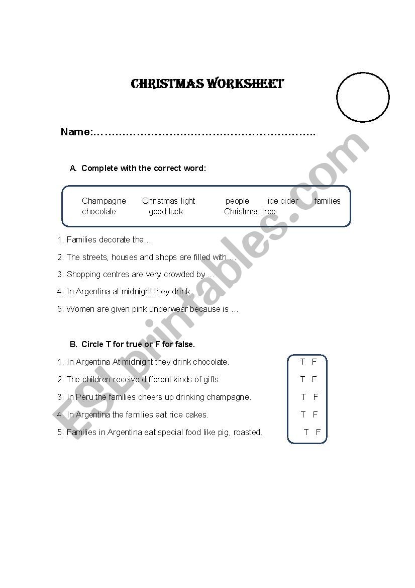 CELEBRATIONS: CHRISTMAS  worksheet