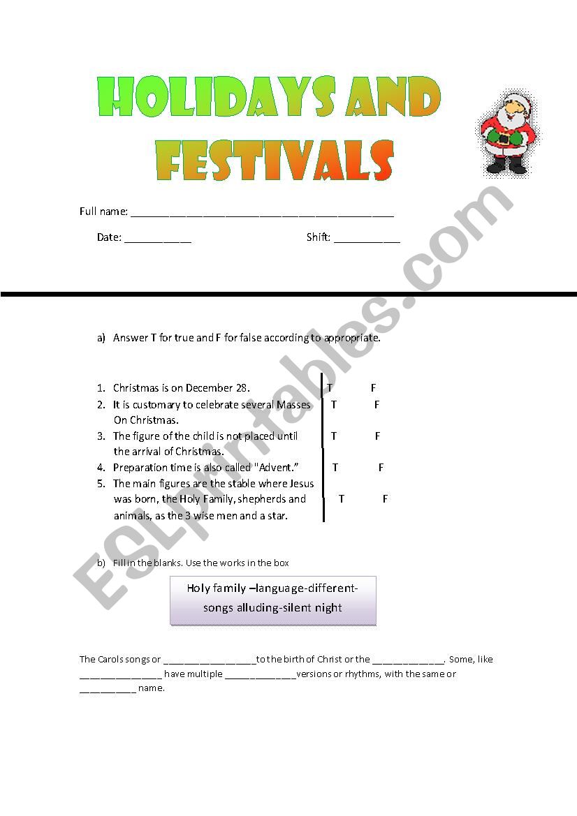 WONDERFUL CHRISTMAS worksheet