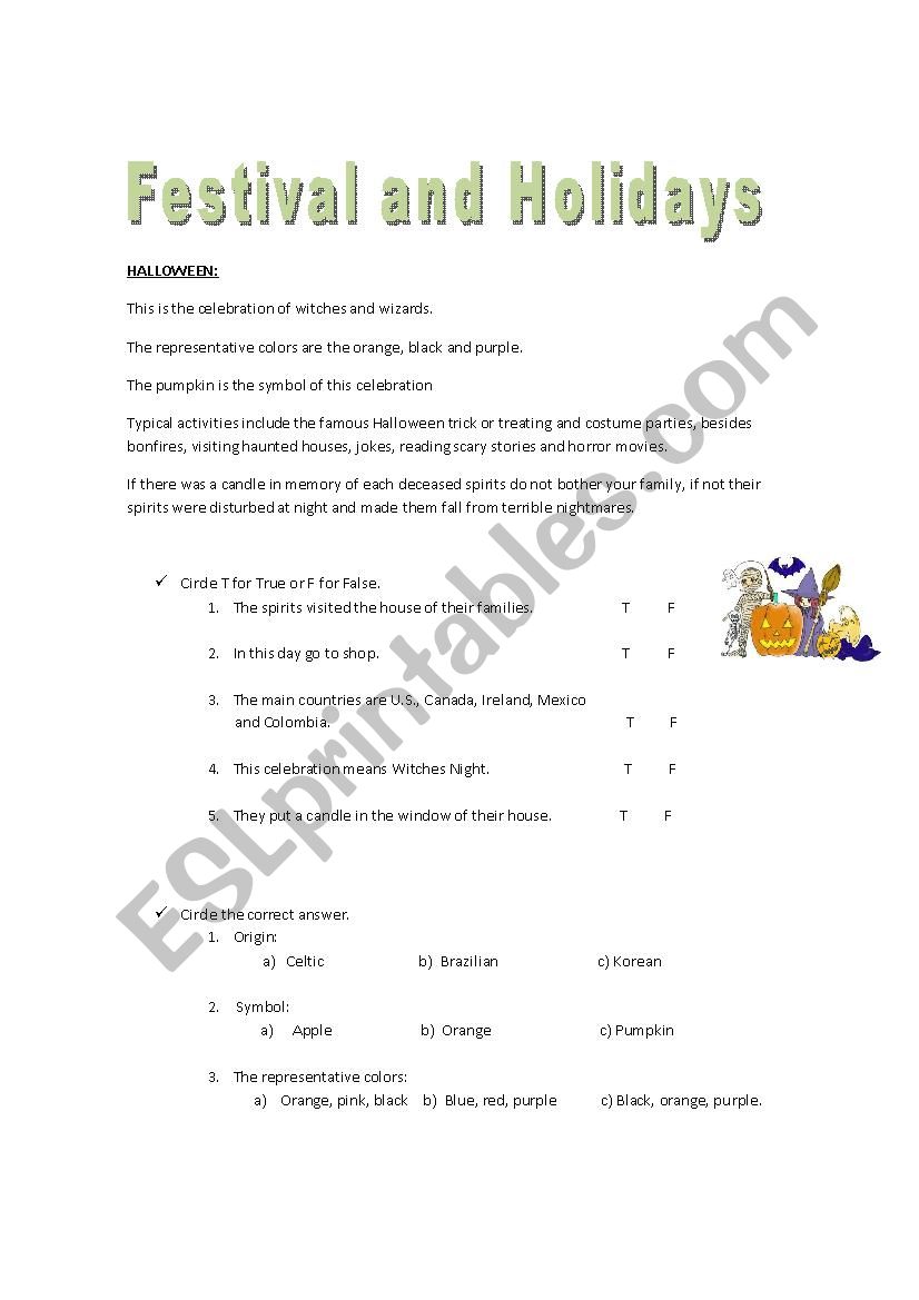 SPECIAL HALLOWEEN worksheet