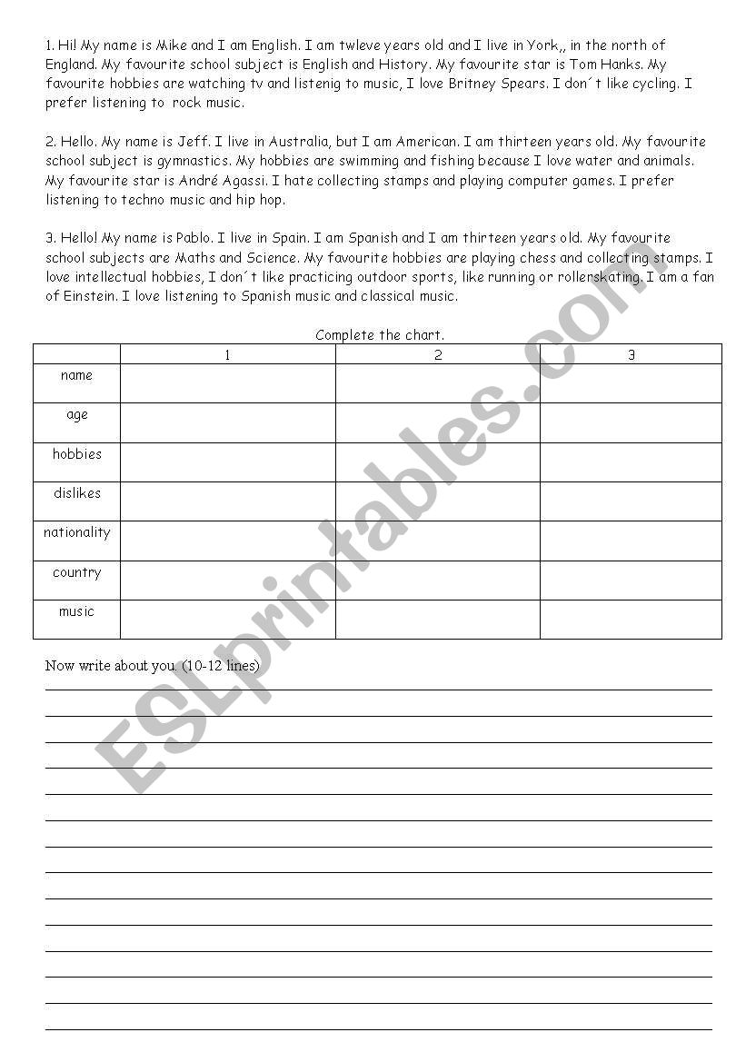 Hobbies worksheet