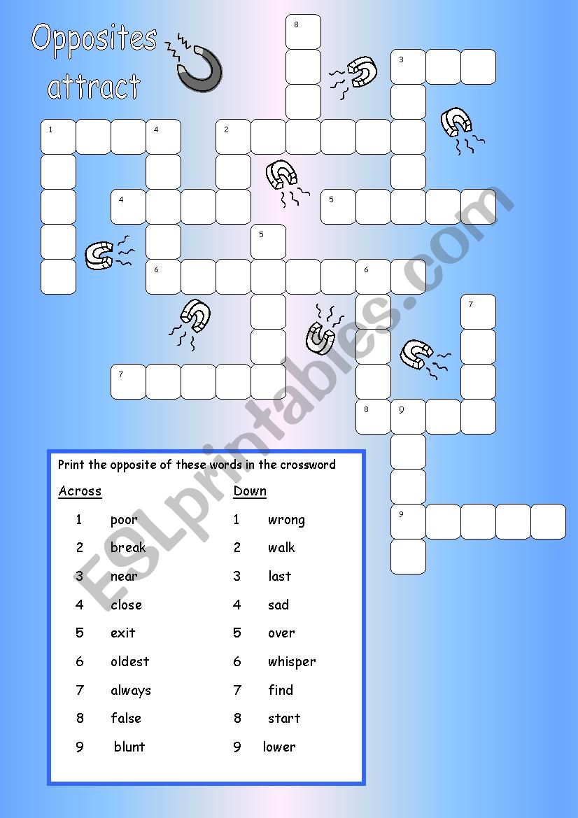 Opposites worksheet