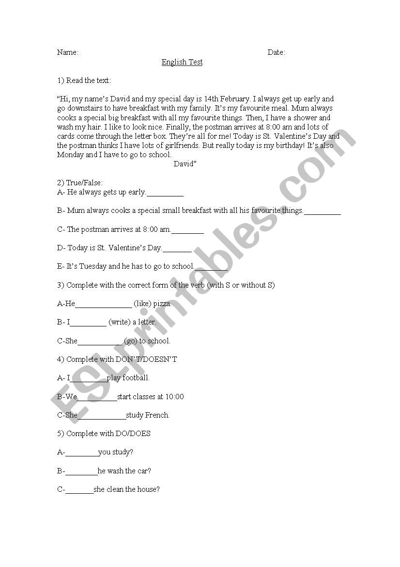 Test worksheet