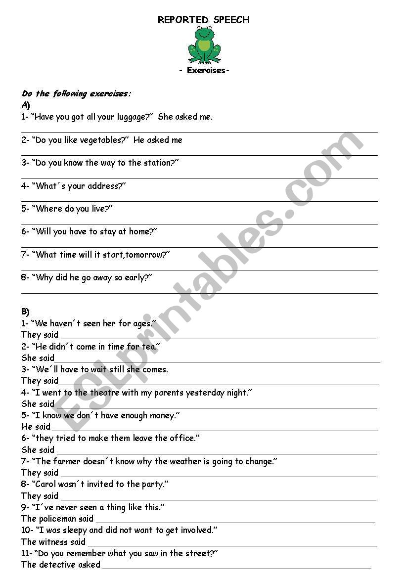 Reported Speech worksheet