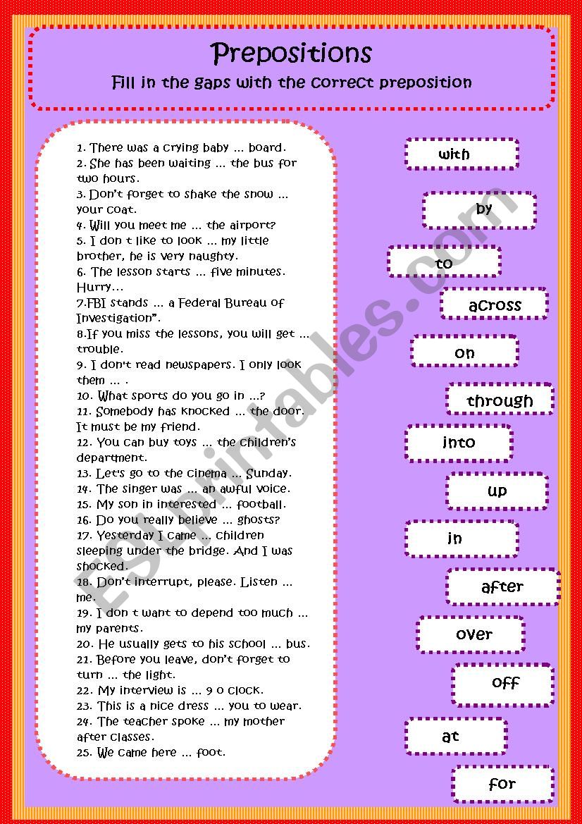 Prepositions worksheet