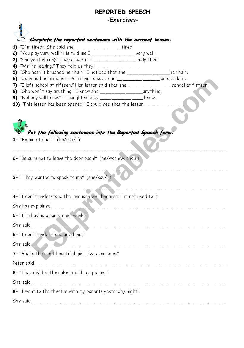 Reported Speech worksheet