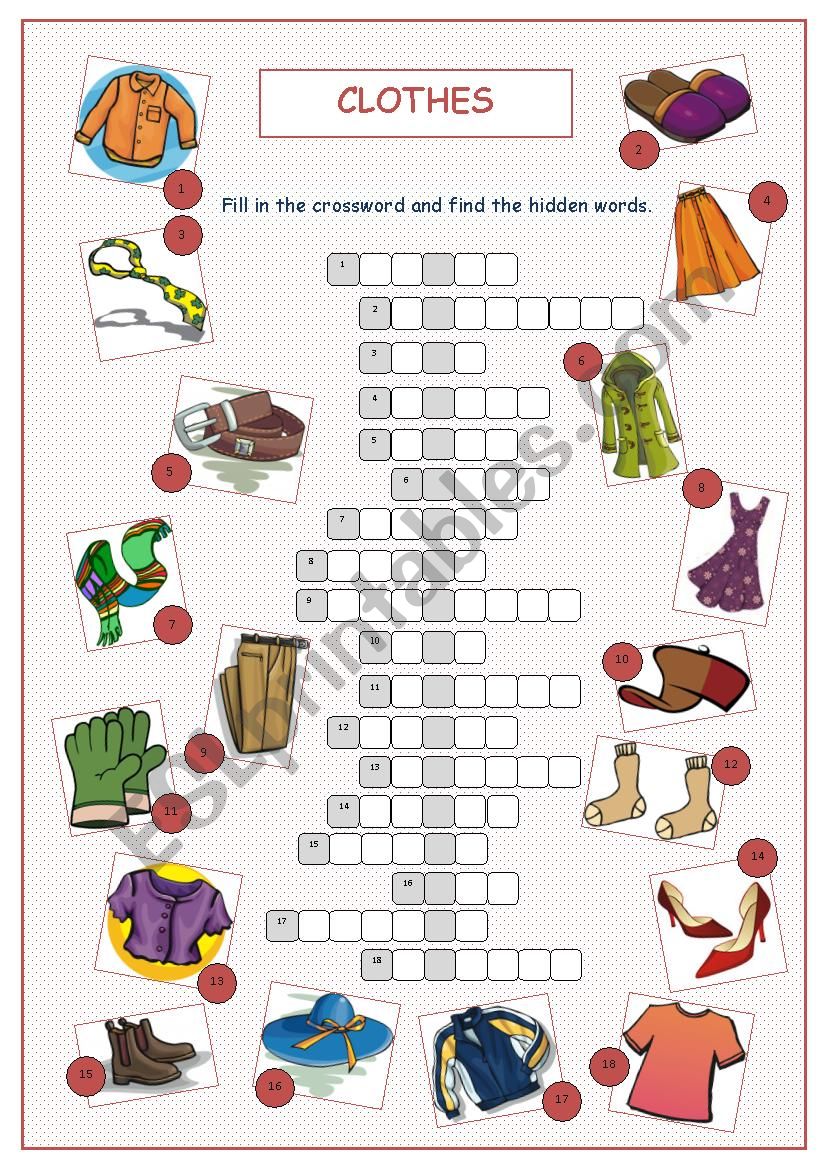 Clothes Crossword Puzzle worksheet