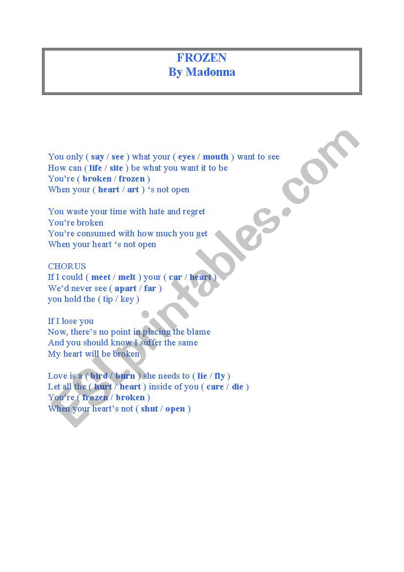Frozen  worksheet