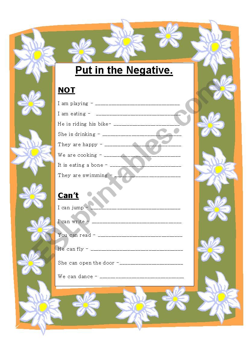 Negative  worksheet