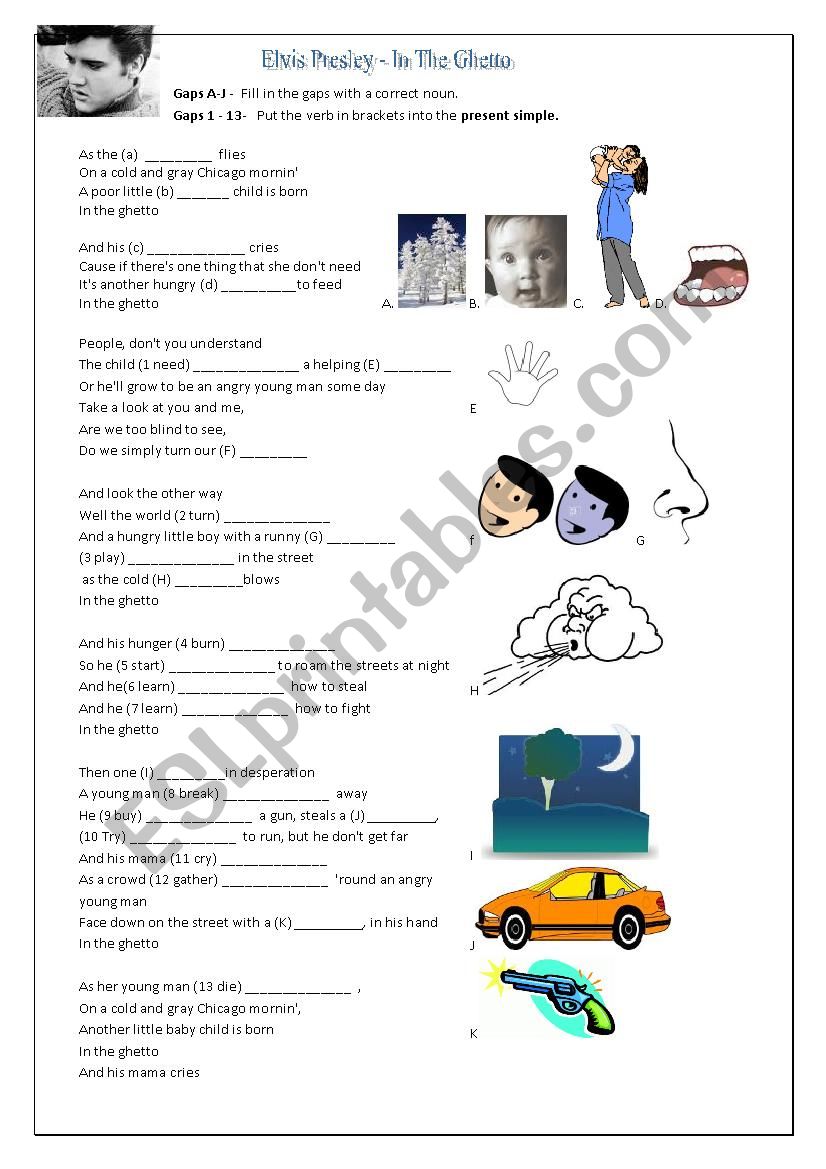 Elvis Presley - In The Ghetto - Present Simple and Simple Vocab