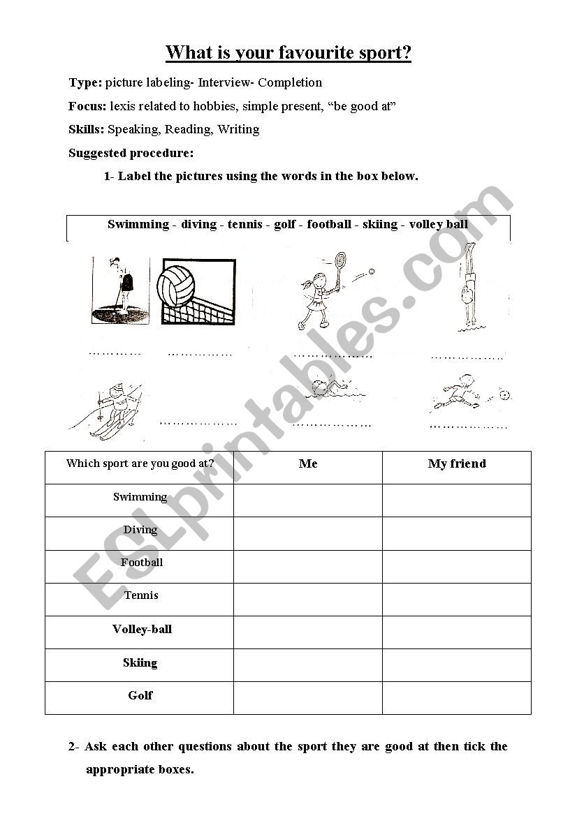 What is you favourite sport? worksheet