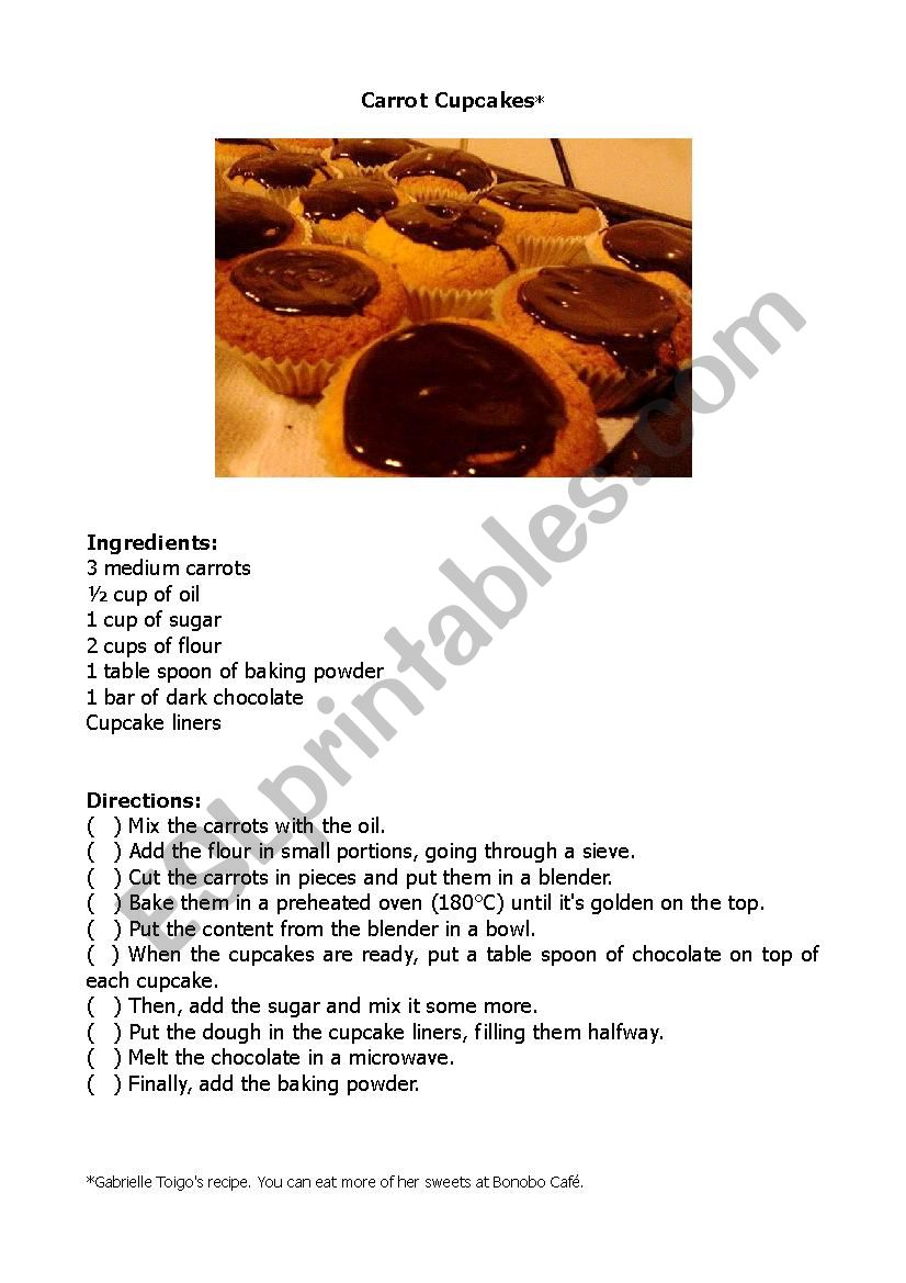 Carrot Cupcake Instructions worksheet
