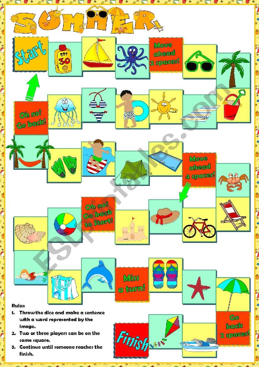 Summer - board game worksheet