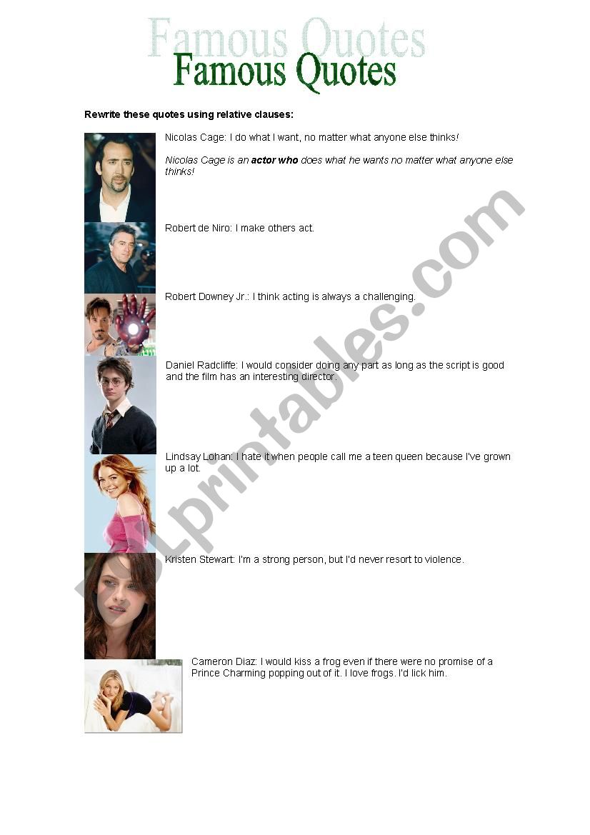 Relative clauses - celebrities quotes