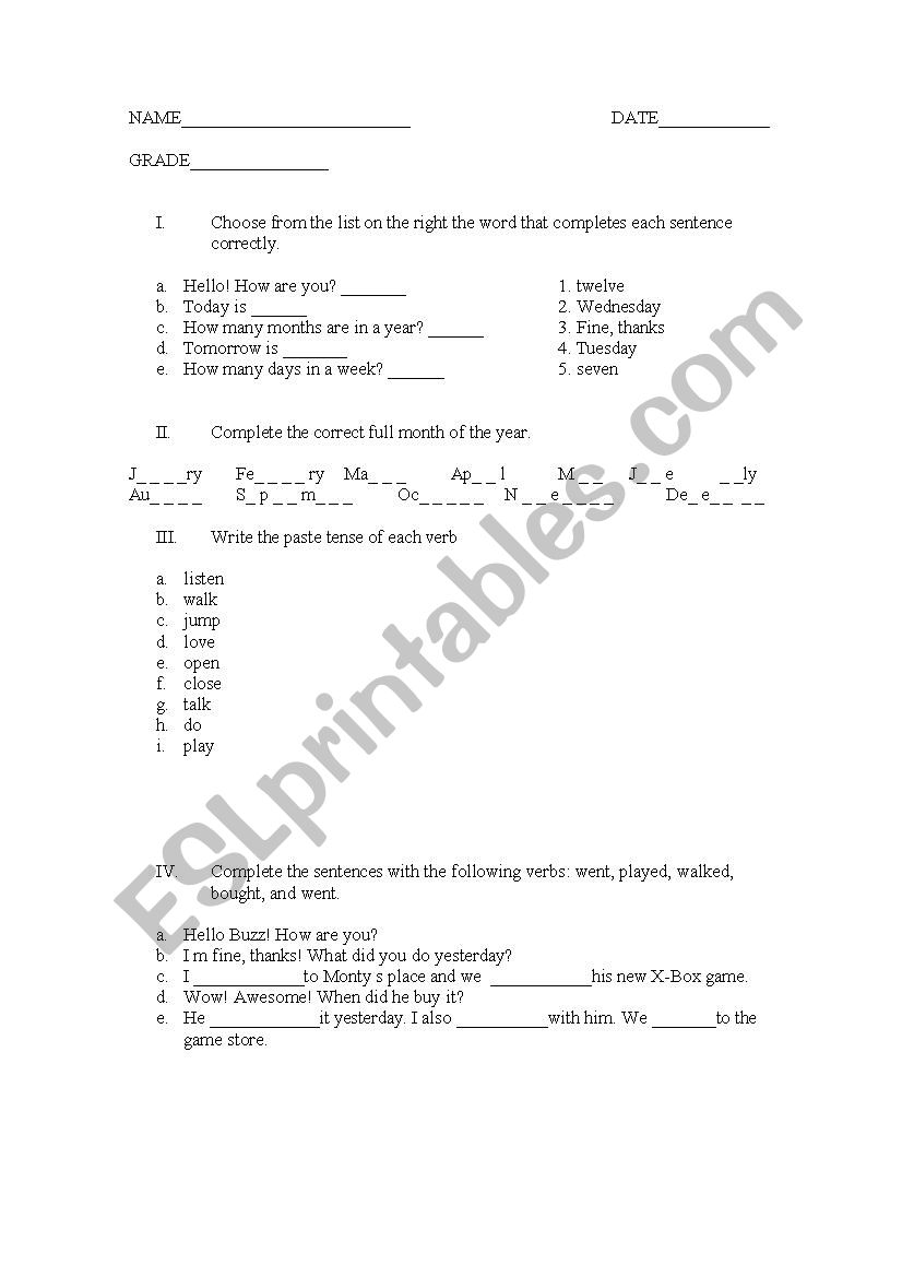 4 th grade  worksheet