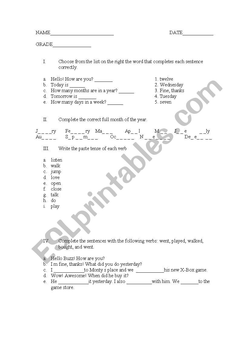 4 th grade  worksheet