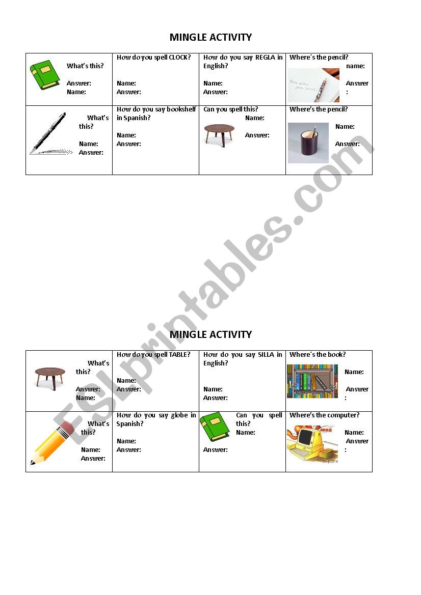 Mingle activity. worksheet