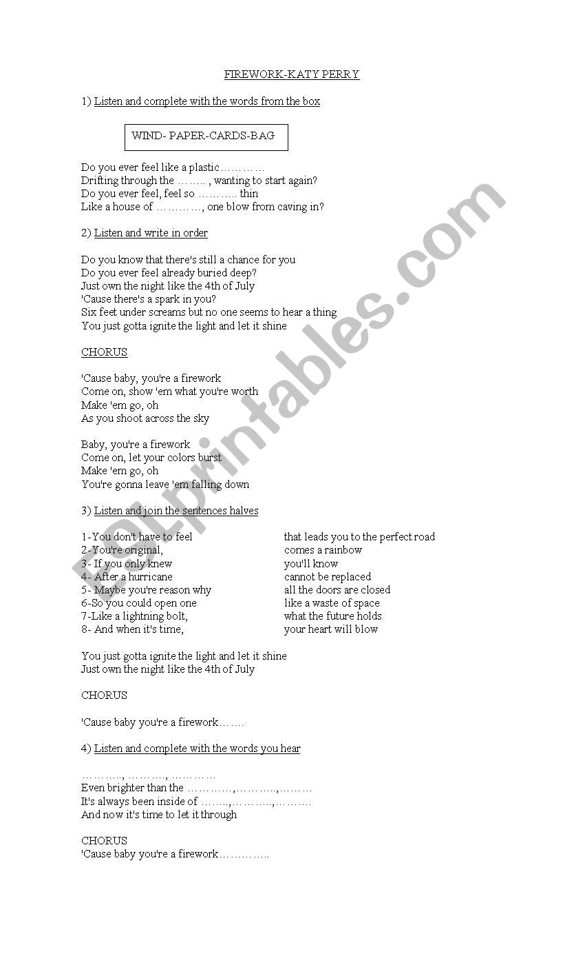 Firework-Katy Perry worksheet