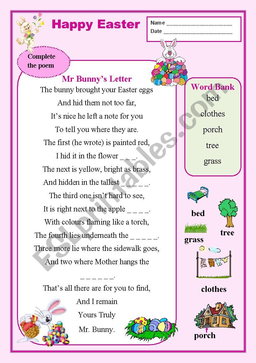 Mr Bunnys Letter worksheet