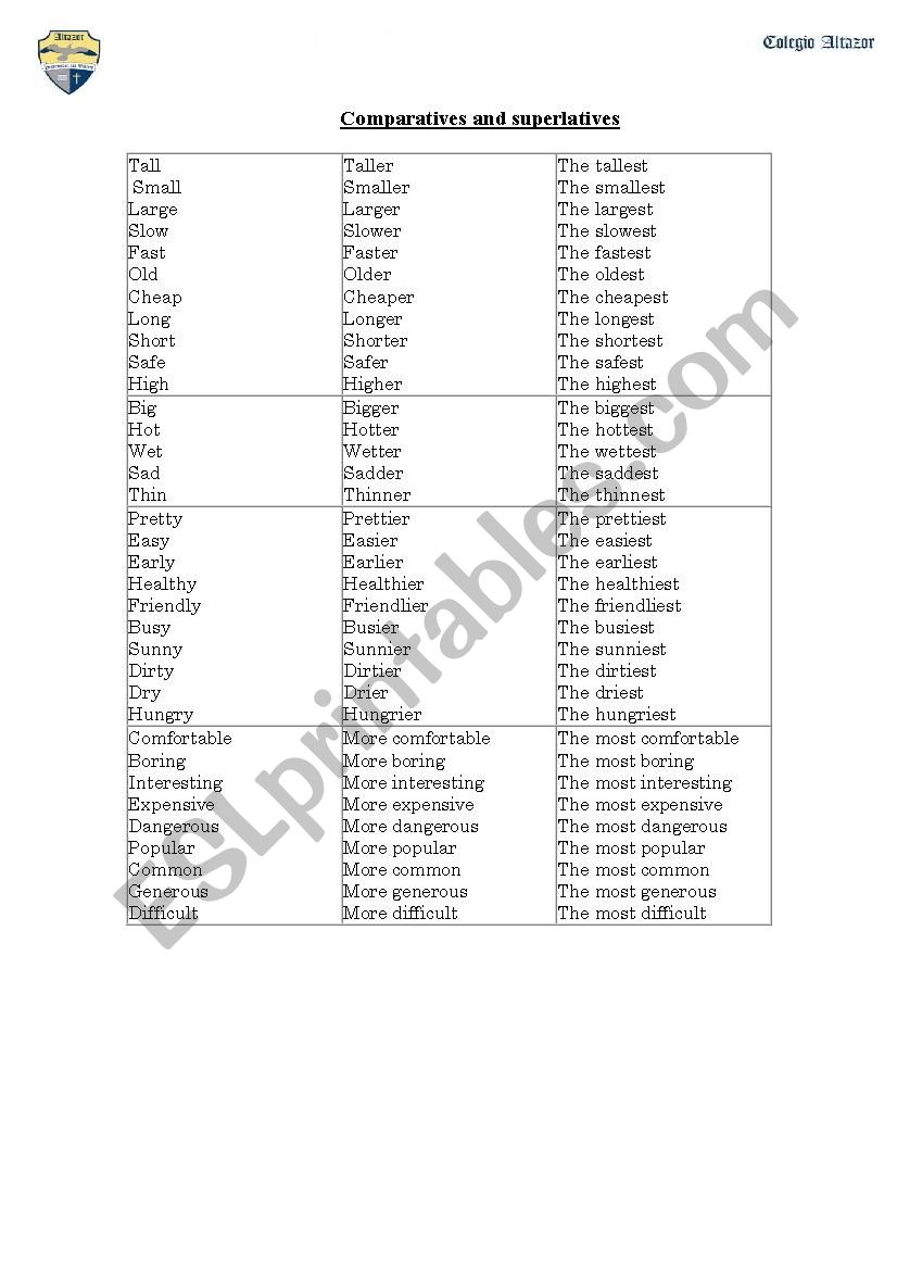 comparative and superlatives worksheet