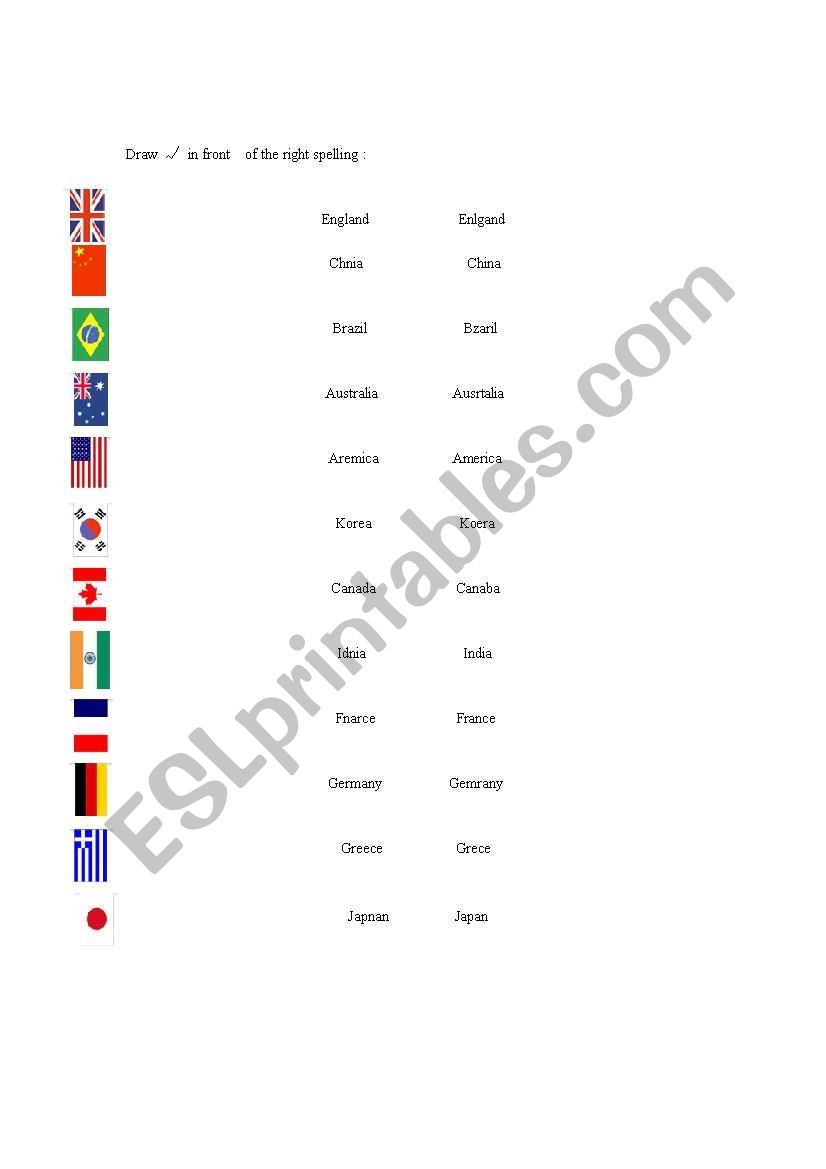 country spelling worksheet