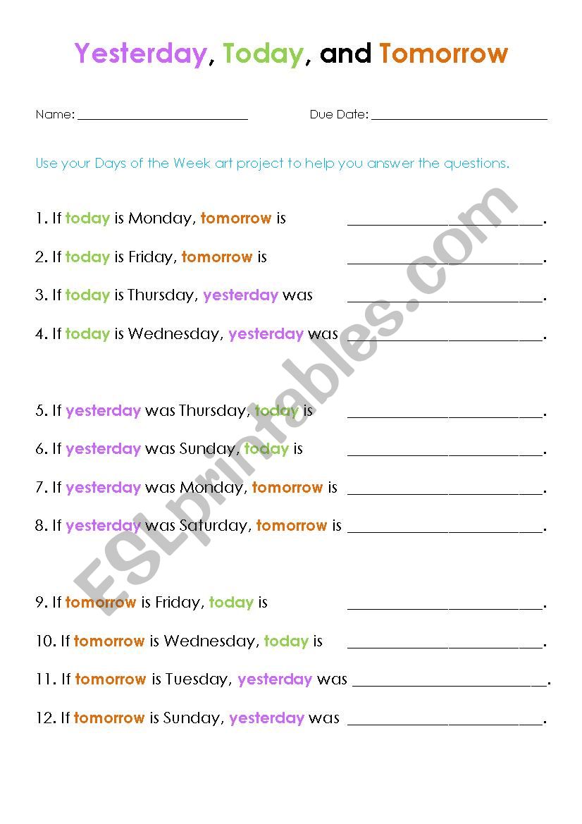Days : Yesterday, Today, Tomorrow practice