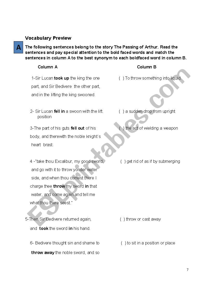 Last Part of Two English Stories: The Once and Future King and The Passing of Arthur./ Intermediate Level/ EFL Five Skills Unit /Including Vocabulary Scaffolding ( Part 2)