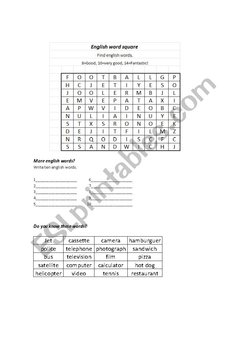 Introduction to English worksheet
