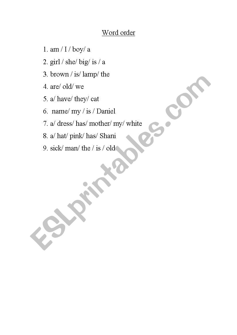 Word order worksheet