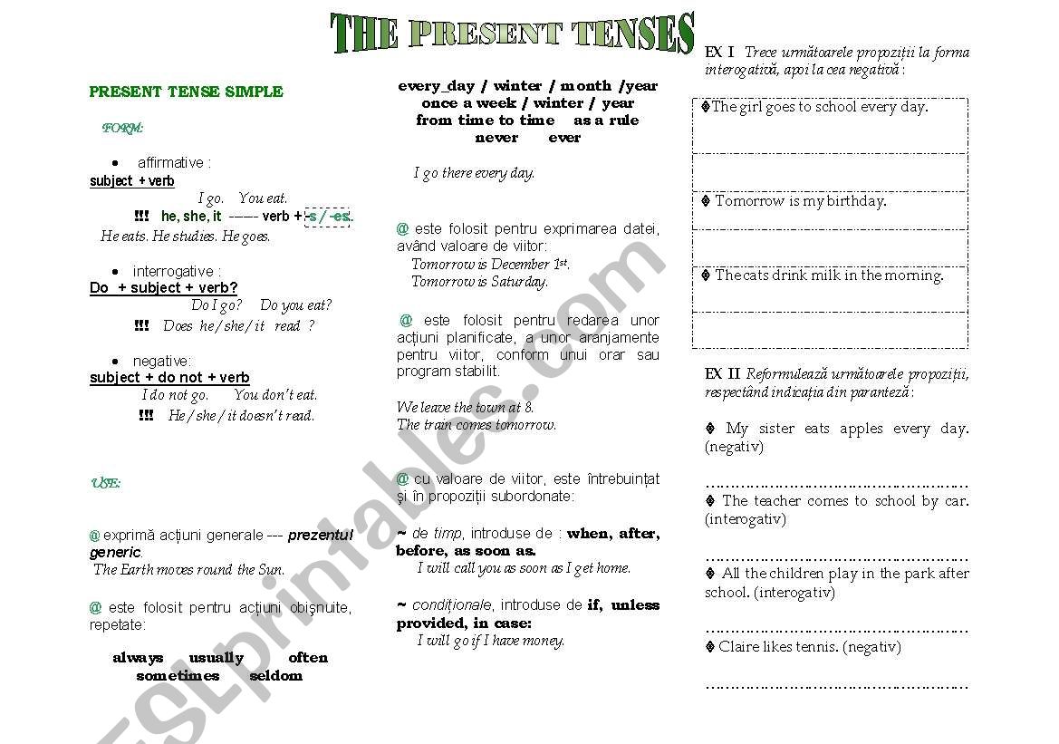 present simple and continuous worksheet