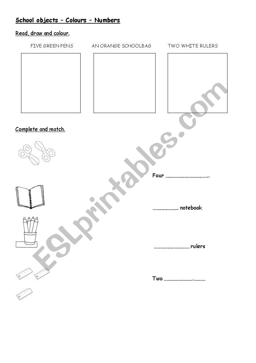 School objects worksheet