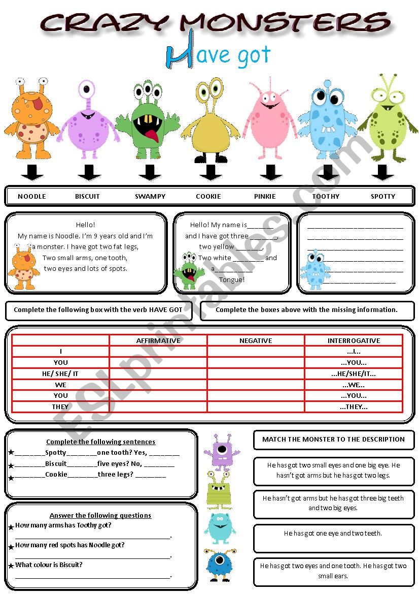 Crazy Monsters worksheet