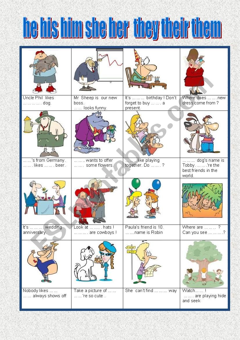 He His Him She Her They Their Them Esl Worksheet By Swissprof
