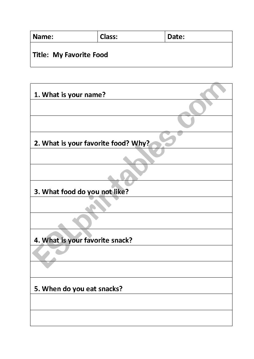 Basic Writing Worksheet - Food Topic