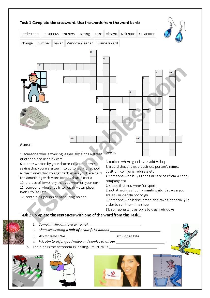 Work related crossword worksheet
