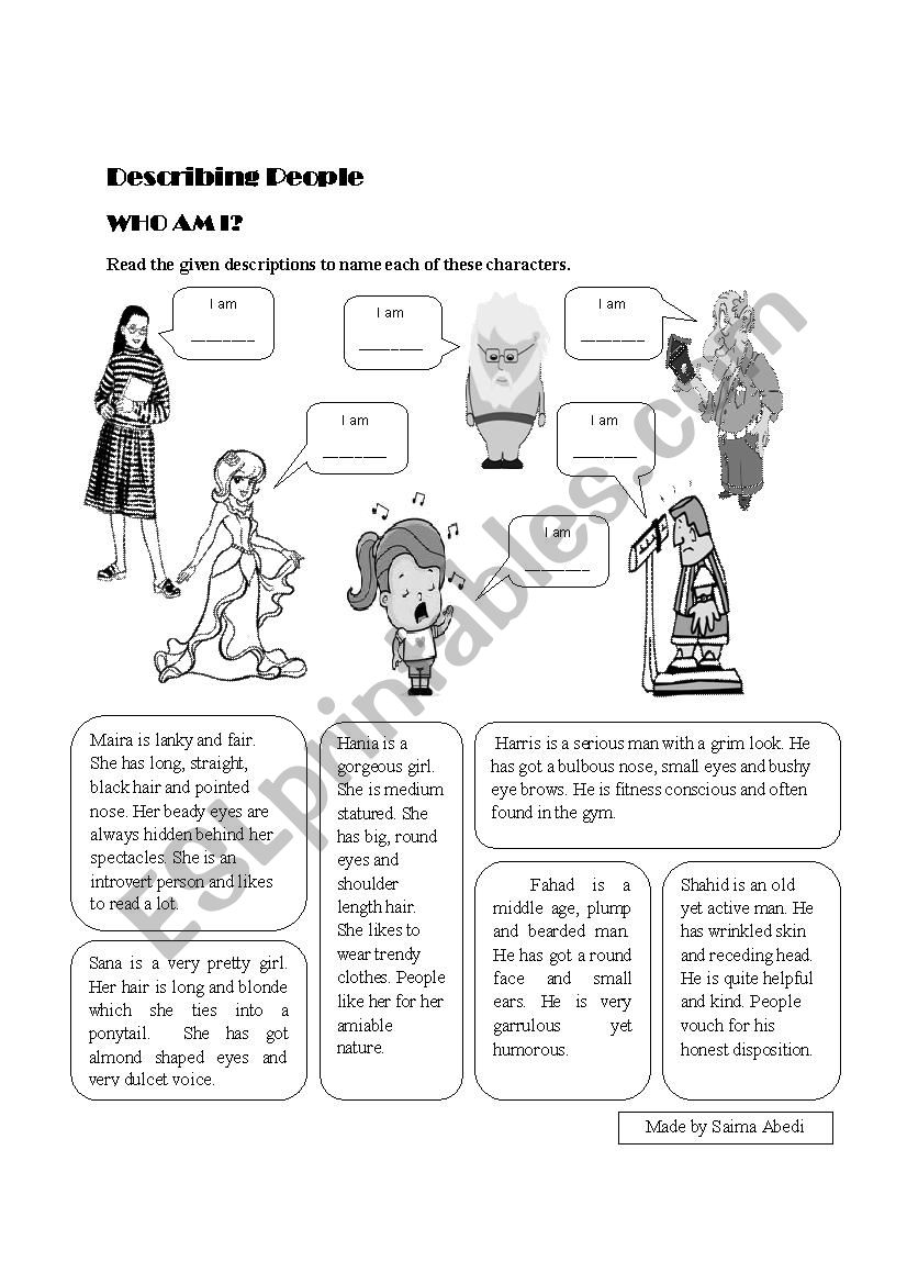 Describing people worksheet