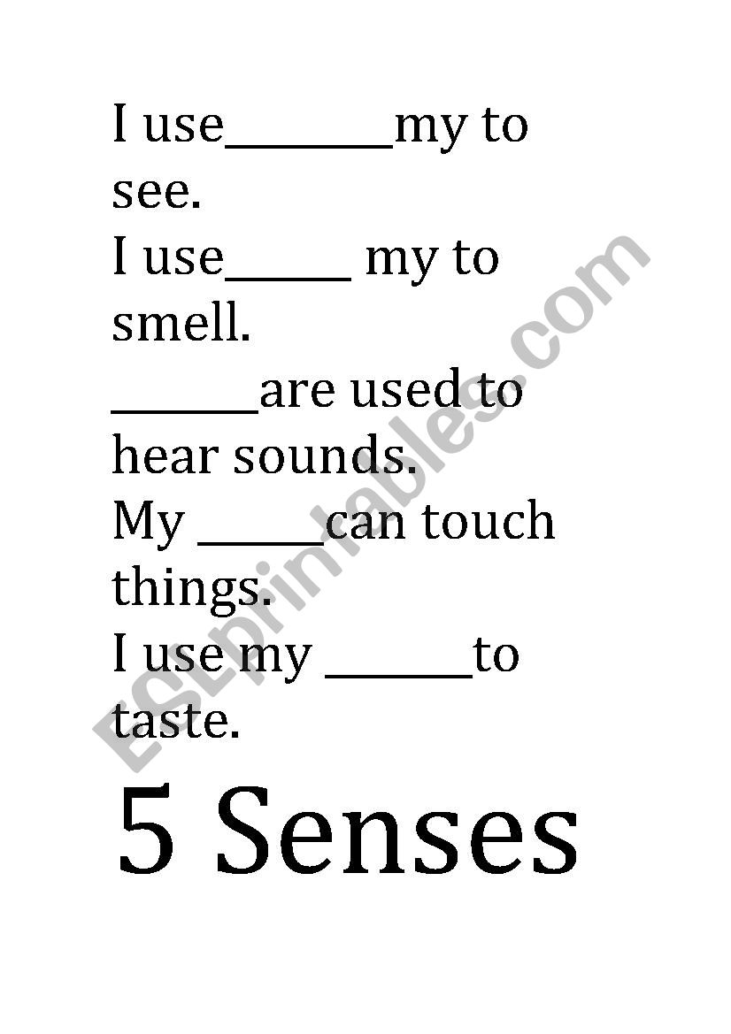 5 Senses worksheet